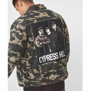 CYPRESS HILL denim jacket men's camo green & gray size MEDIUM